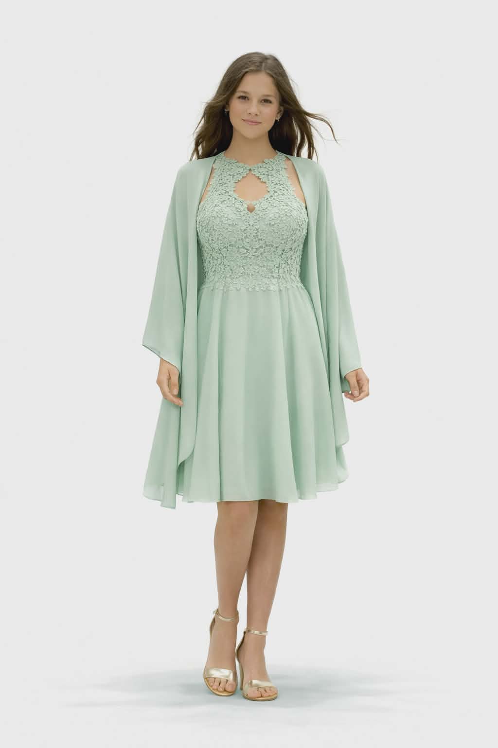 Lace Halter Keyhole Midi Dress with Chiffon Jacket | All Styles