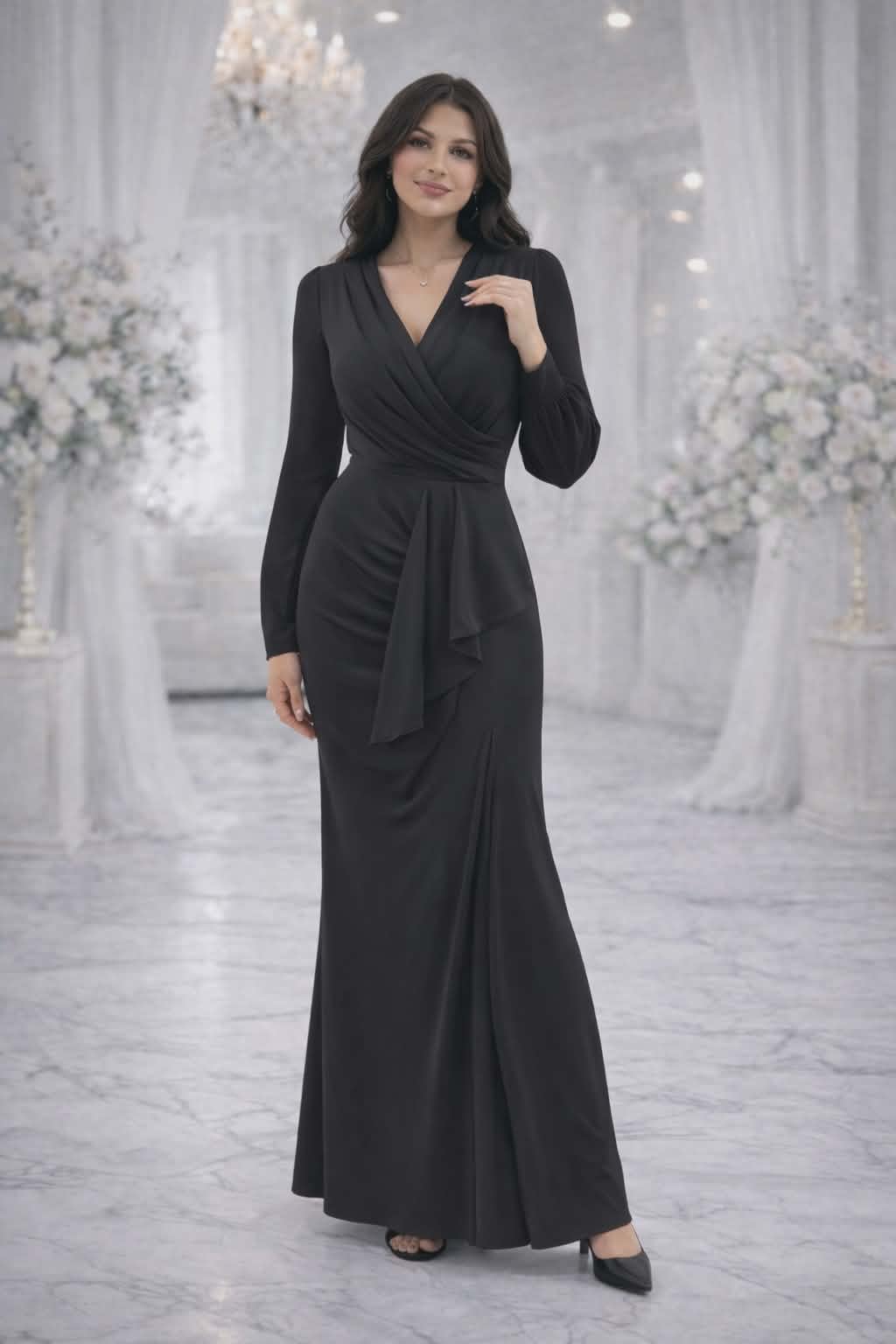 knee length dresses for ladies Black Wrap Draped Midi Dress – AX Paris