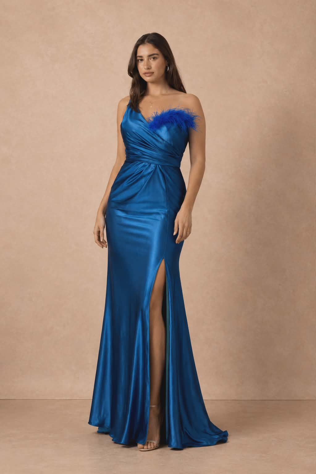 Satin Feather One Arm Evening Dress | All Styles